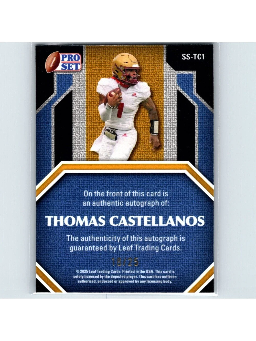 2025 Leaf Pro Set Metal Football - Thomas Castellanos - Surname 